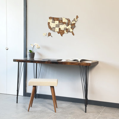 Art mural 3D en bois aux États-Unis - Carte des États-Unis avec États et villes