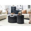 Table basse gigogne 2 pièces, design colonnes romaines, fini bois noir veiné, idéale pour la chambre, avec rangement pour magazines et sous-verres.