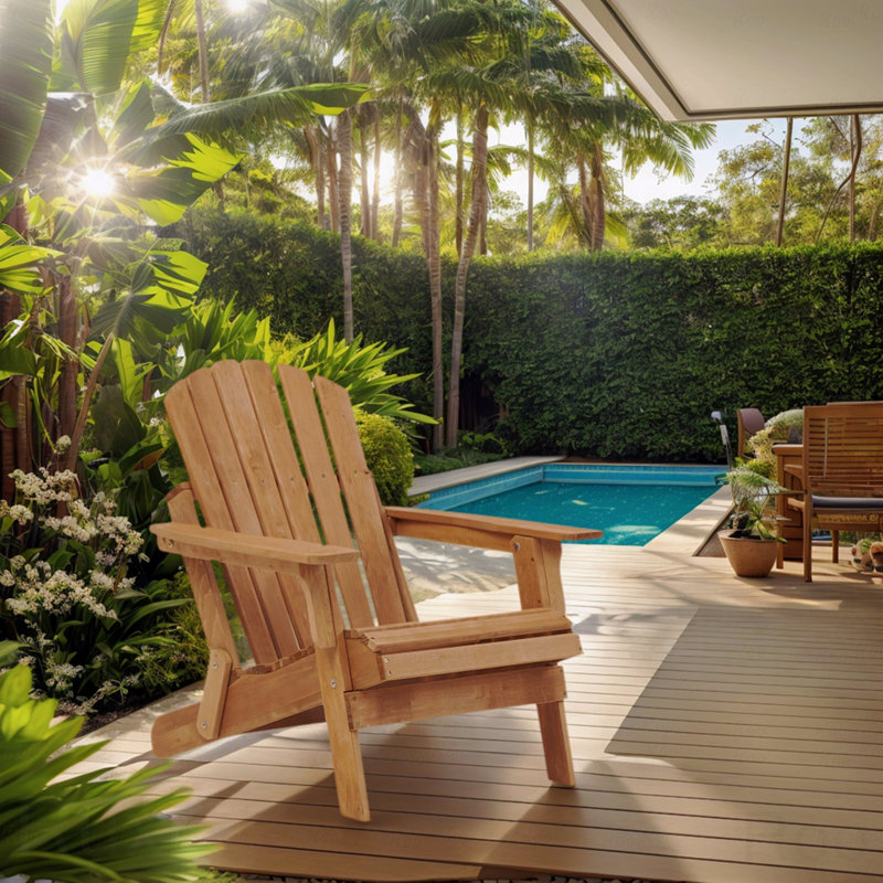 Outdoor Adirondack Chair, Wooden Folding Pre-Assembled Backrest And Seatboard