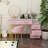 Velvet Upholstered Vanity Desk With Chair, Vanity Set With 5 Big Drawers, Makeup Table With Padded Chair, Marble-Look Sticker Top Dressing Table With Left/Right Adjustable Storage, White-114192831