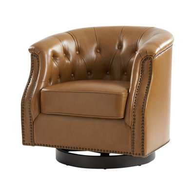 Nixmary 32" W Genuine Leather Swivel Rocker Chair