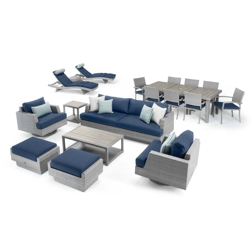 Ehrenfried 17 - Person Patio Conversation Set with Cushions, Laguna Blue/Gray