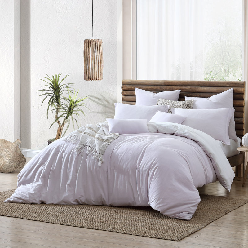 Lavender and White Cotton Reversible King Duvet Cover Set