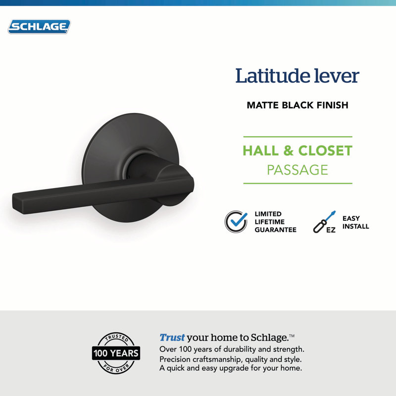 Latitude Lever Hall and Closet Lock, Matte Black