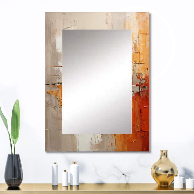 Orange Impressions I - miroir mural décoratif à collage abstrait, miroir jaune, impression sur métal, 32 po x 24 po