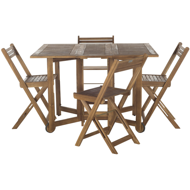 Laoise 4 - Person Acacia Wood Patio Dining Set with Rectangular Table, Teak Look