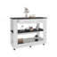 Îlot de cuisine compact avec deux tiroirs, un comptoir ouvert et deux tablettes de rangement ouvertes en dessous