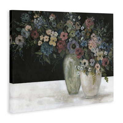 Art mural rétro sur toile avec bouquets assortis par Carol Robinson