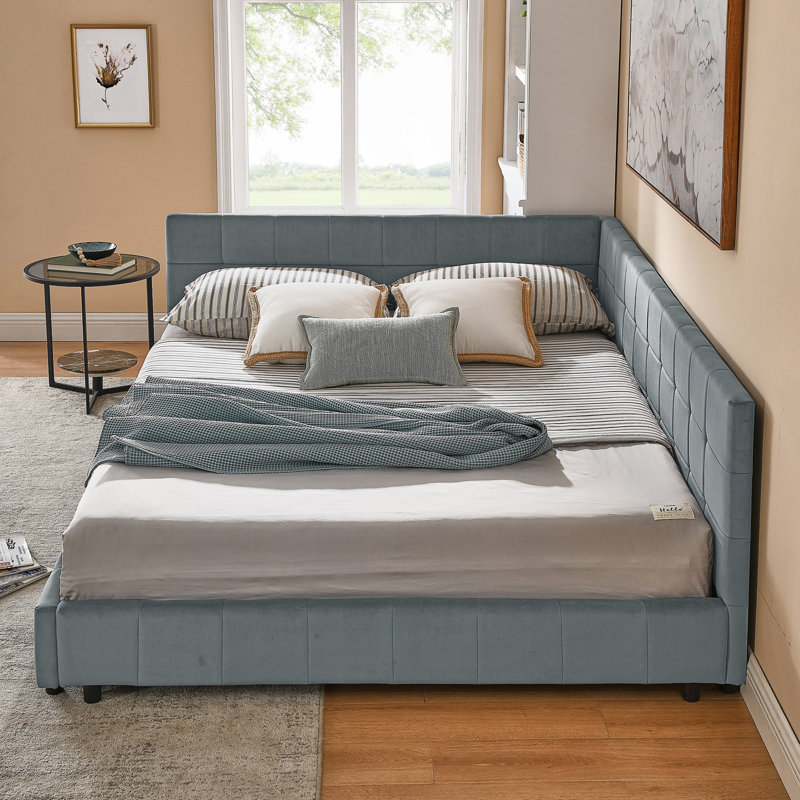 Structure de lit tapissier pour grand lit, Gris, Grand lit