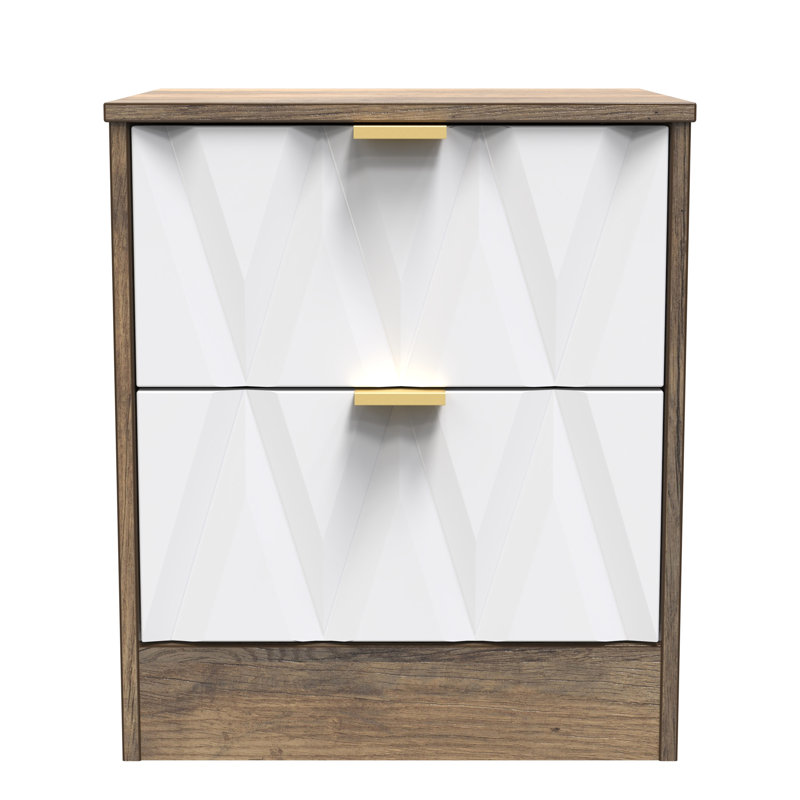 Las Vegas 45cm W Manufactured Wood Bedside Table, White Matt/Vintage Oak