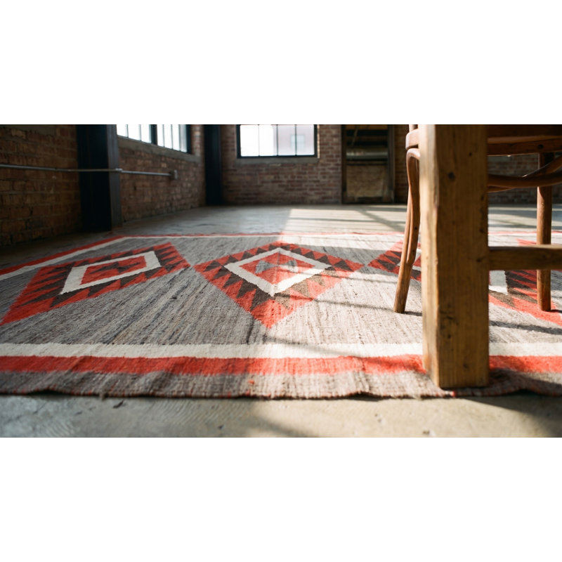 Flatweave Wool Geometric Area Rug in Gray