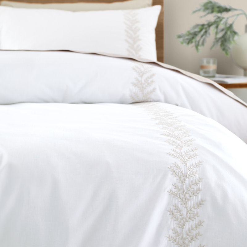 Embroidery Leaf Duvet Cover Set with Pillowcases With Pillowcase, Beige, Super King Duvet Cover + 2 Standard Pillowcases