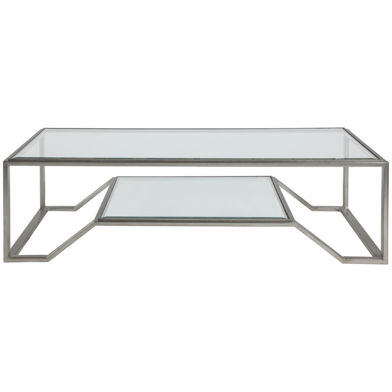 Silver Rectangular Glass and Iron Cocktail Table