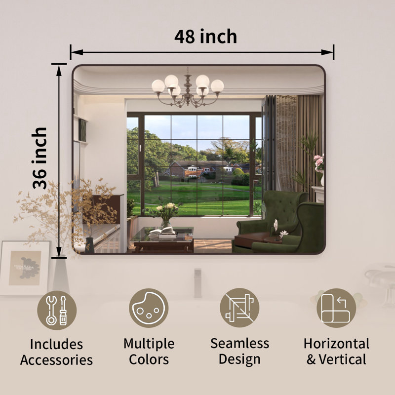 Lucha Oil Rubbed Bronze Framed Wall Mounted Bathroom Vanity Mirror with Tempered Glass, 48" x 36", Oil Rubbed Bronze