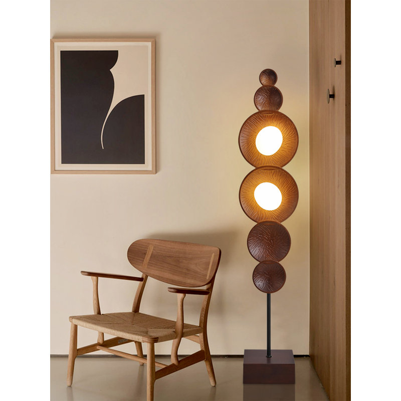 Lampe sur pied Mid-Century en chêne et fer forgé