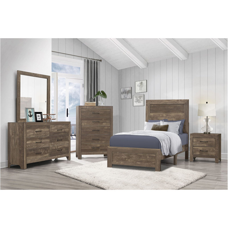 Ensemble de chambre à coucher à panneaux brun rustique Eniel 3-3_Dorene, Simple
