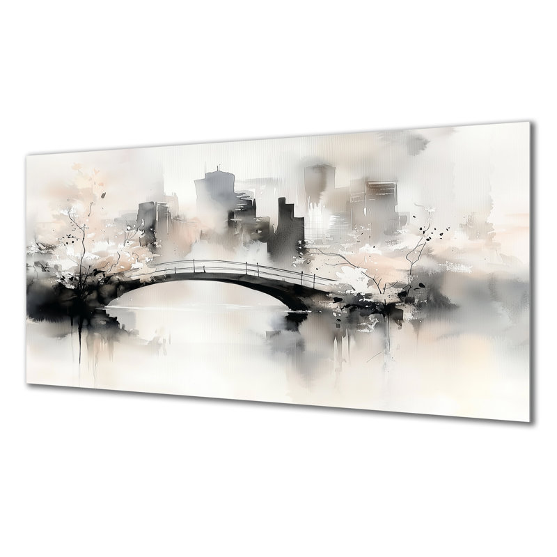 Charmant pont de la ville à Central Park I - pont, impression sur métal traditionnelle, H 28 po x l 60 po x P 0,84 po