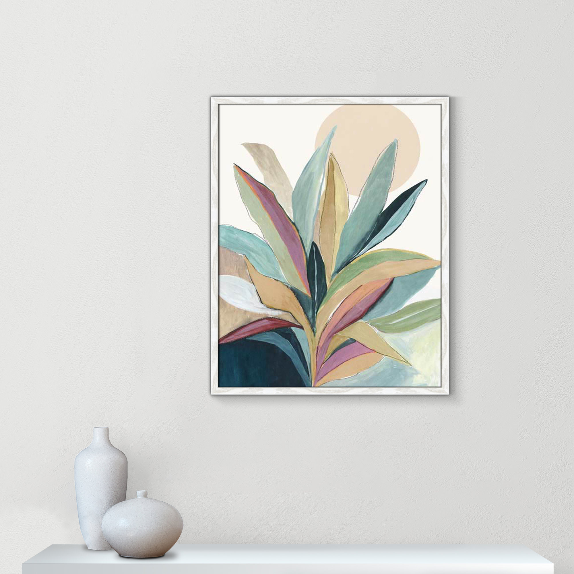 Sunny Bright Leaves I by Asia Jensen, 29.5" H x 23.5" W x 0.75" D, White Slim Unmatted Picture Framed