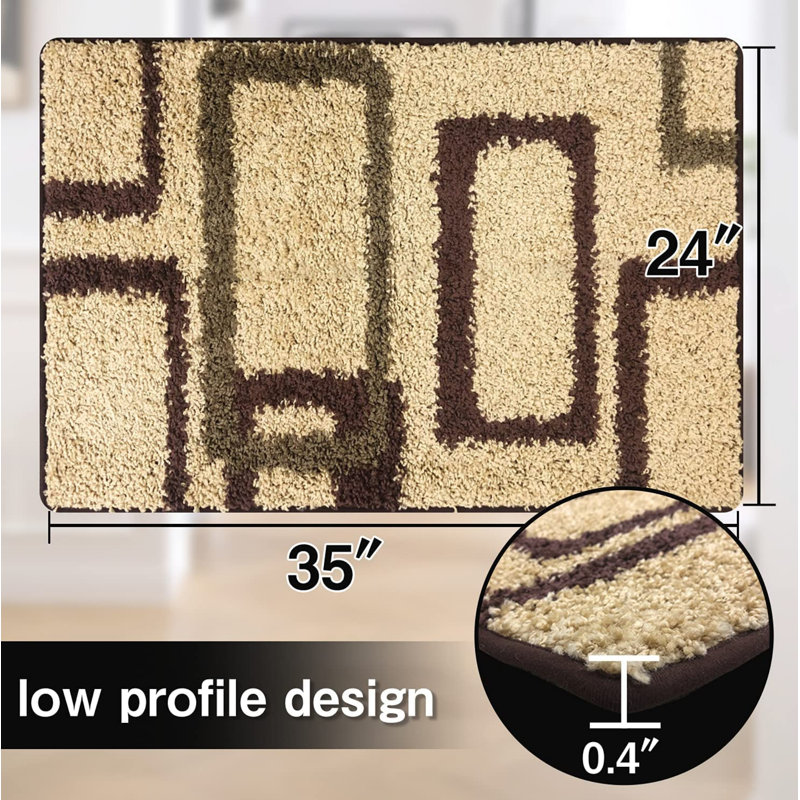 Breckynn Geometric Polyester Non-Skid Kitchen Mat, Beige
