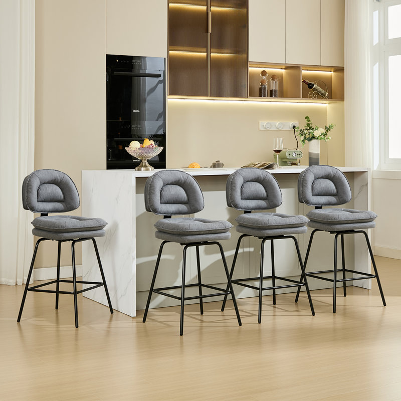 Tabouret de bar et de comptoir pivotant à dossier bas avec structure en métal (ensemble de 2), Gris