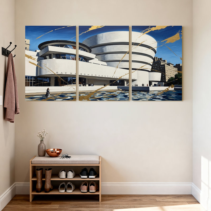Villes et pays, architecture moderne, réflexion, art sur toile, ensemble de 3 impressions sur toile, H 24 po x l 48 po