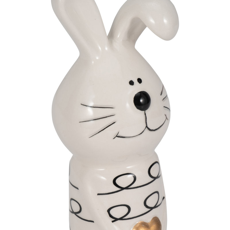 Figurine de lapin en céramique avec accent de cœur., H 7 po x l 2 po x P 2 po