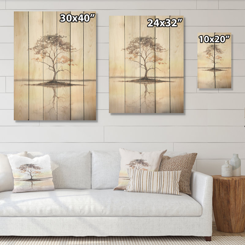 Silhouette de désert solitude I - Minimalisme, art mural sur bois de pin naturel, H 20 po x l 10 po