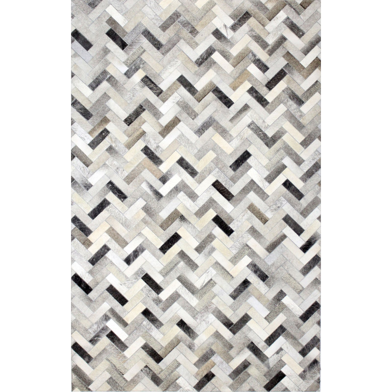 Ash Geometric Handmade Cowhide & Cotton Rug - 8' x 10'