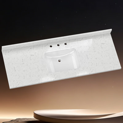 60 In. W X 22 In. D Cultured Marble White Rectangular Single Center Sink Bath Vanity Top Countertop With 4 In. H Backsplash