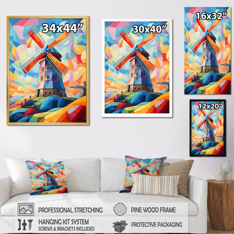 «Neo-Fauvist Wind Mill», impression sur toile, H 44 po x l 34 po x P 1,5 po, Cadre flottant noir