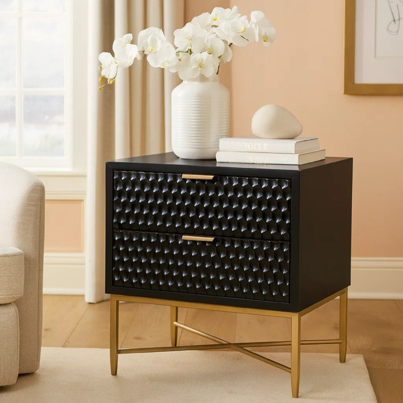 24'' W Nightstand, Black/Gold