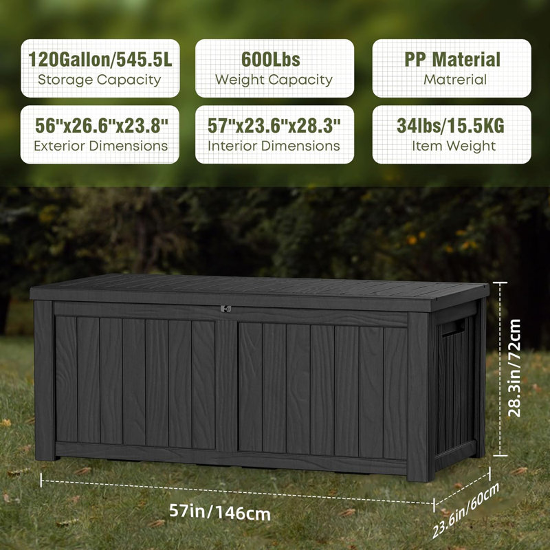 Black 120 Gallon Lockable Resin Outdoor Deck Box