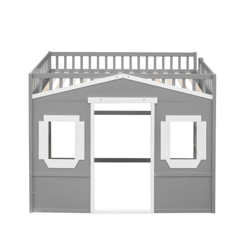 Lit mezzanine double pleine grandeur avec échelle, Blanc + gris