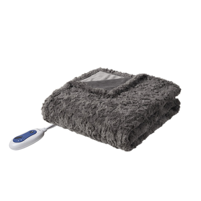 Jeté en fausse fourrure surdimensionné Beautyrest Zuri, Imprimé animal gris foncé
