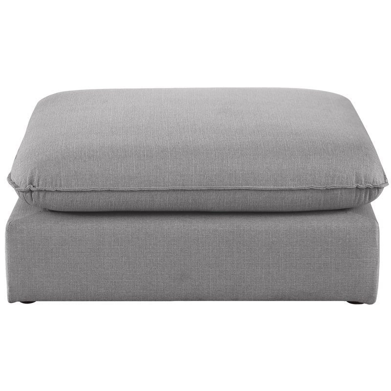 Upholstered Ottoman, Navy Linen Textured Fabric