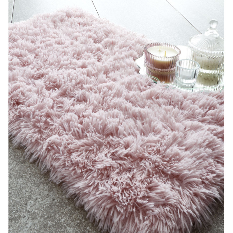 Cuddly Faux Fur Rectangle Bath Mat, Blush