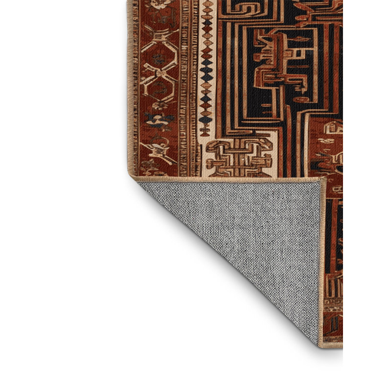 Tapis art déco brun lavable à la machine, Carré 8 pi