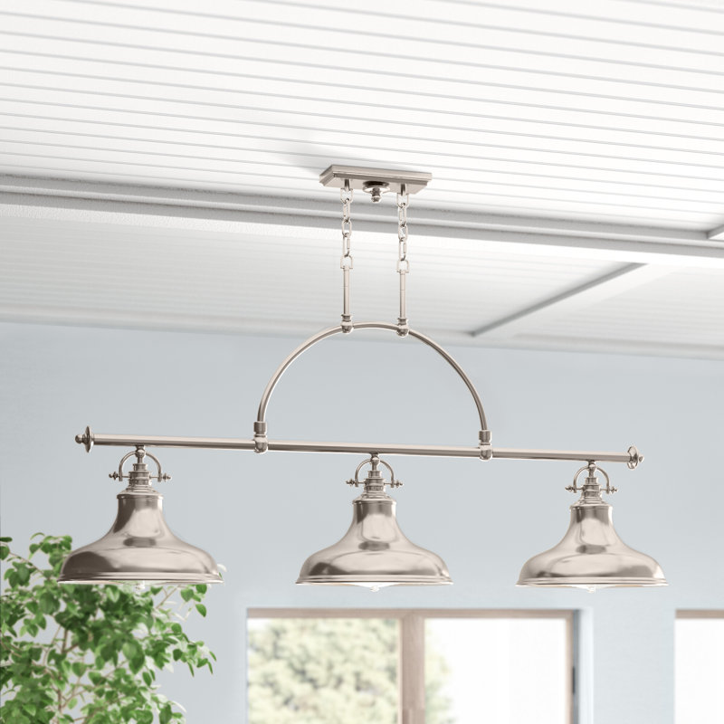 Luminaire suspendu linéaire à 3 lumières pour îlot de cuisine Warrenville, Nickel brossé