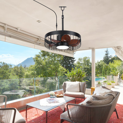 19" Outdoor Ceiling Fan with Light and Remote,IP44 Waterproof Design, 3-Color-Temp LED