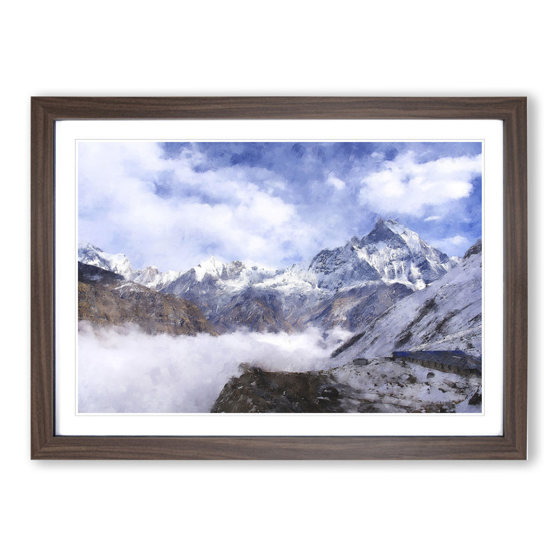 Mountain View Vol.4 - Picture Frame Painting, Walnut Framed, 27cm H x 36cm W x 2cm D
