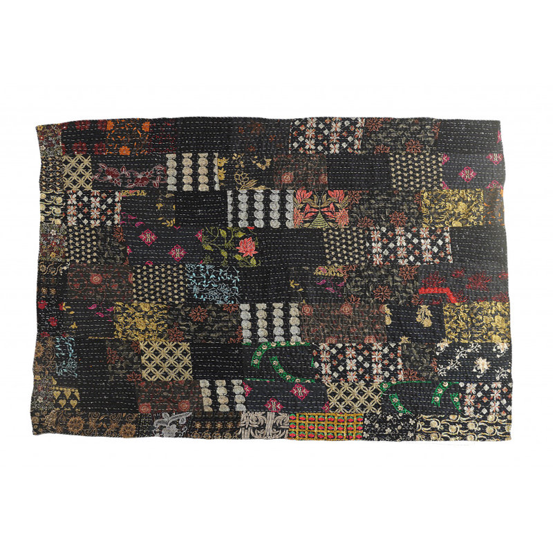 Knitted Cotton Patchwork Throw Blanket, Black Patchwork