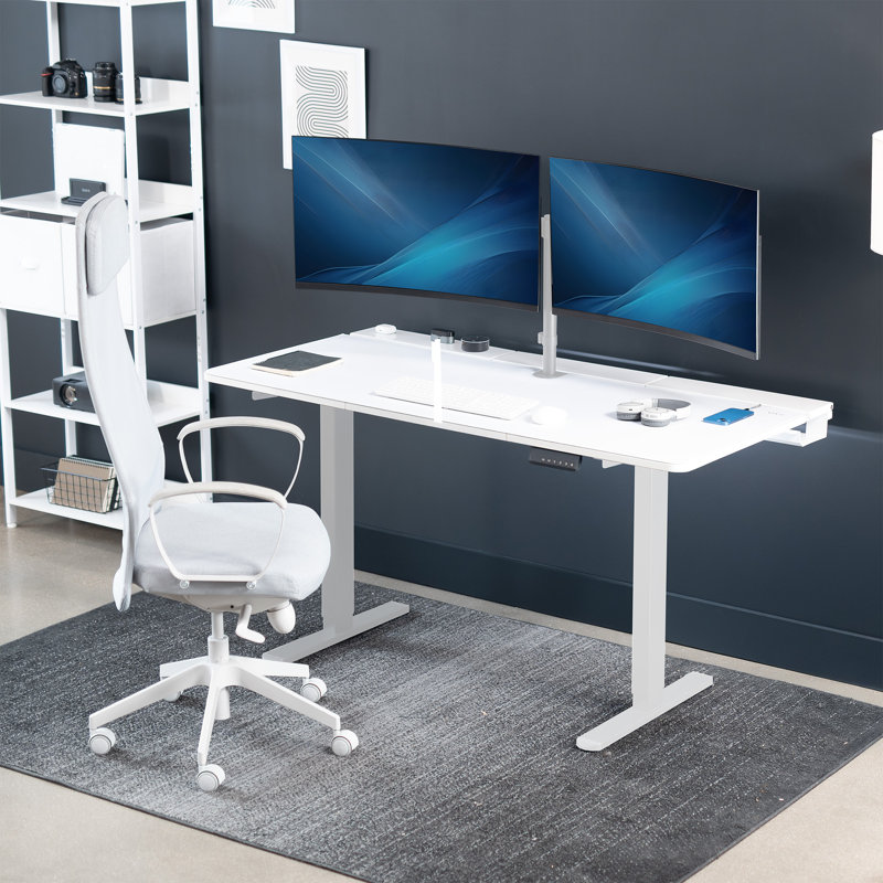 Vivo Electric 60" X 30" Desk, White/White