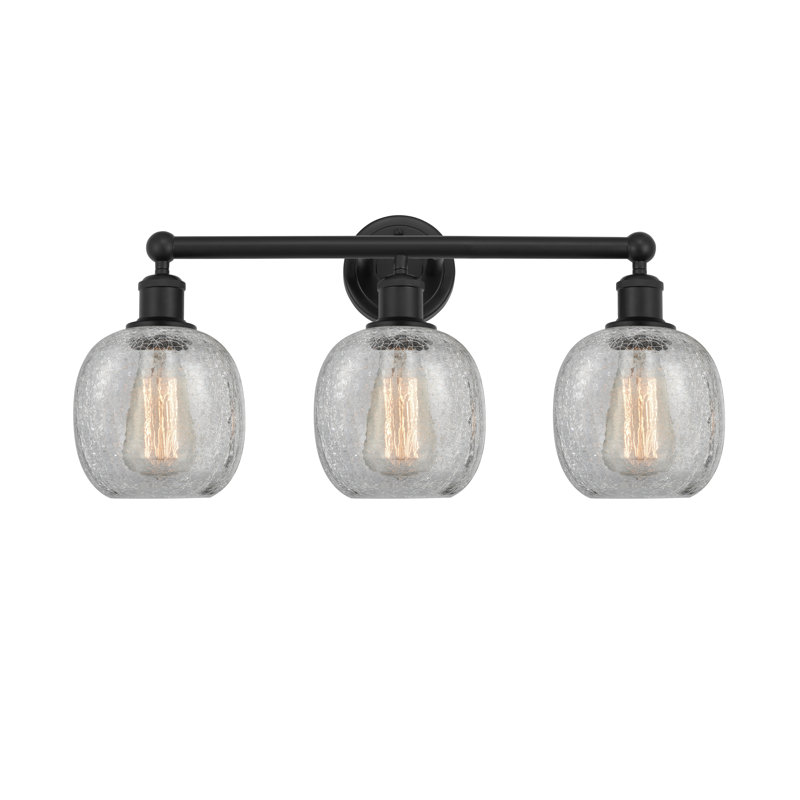 Éclairage pour meuble-lavabo de salle de bain 24 po 3 lumières Carlucci, Noir mat, Transparent craquelé