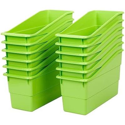 Durable Book And Binder Holders - 12 Pack, Green Neon, 5 ?" X 12 ?" X 7 ?", Classroom Organization, Storage Solution, Sturdy And Versatile