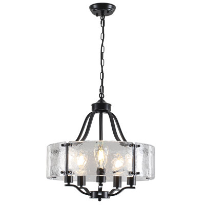 5 - Light 19.69" Dimmable Modern Drum Chandelier With Textured Glass Shade