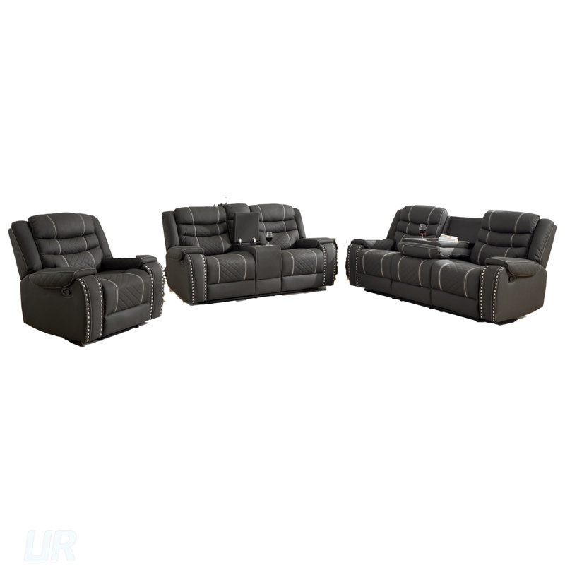 Ensemble de canapé inclinable manuel luxueux en tissu avec accoudoirs et dossier confortables, parfait pour la détente dans le salon