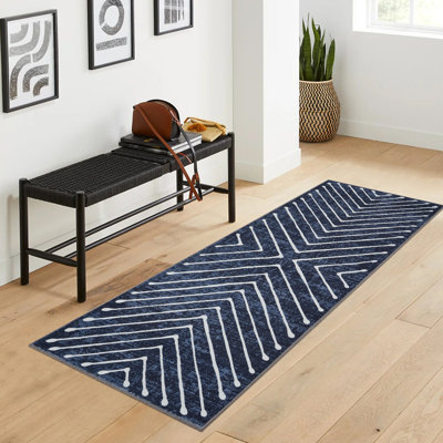Tapis de salon géométrique lavable à la machine à motif abstrait antidérapant à poils courts, tapis neutre contemporain, tapis doux pour la chambre