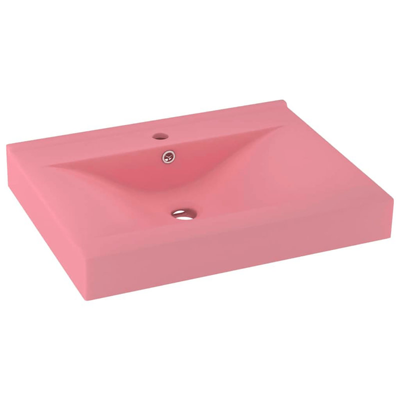 Belfry Bathroom Grenkie 600mm L x 460mm W Ceramic Rectangular Sink with Overflow, Pink