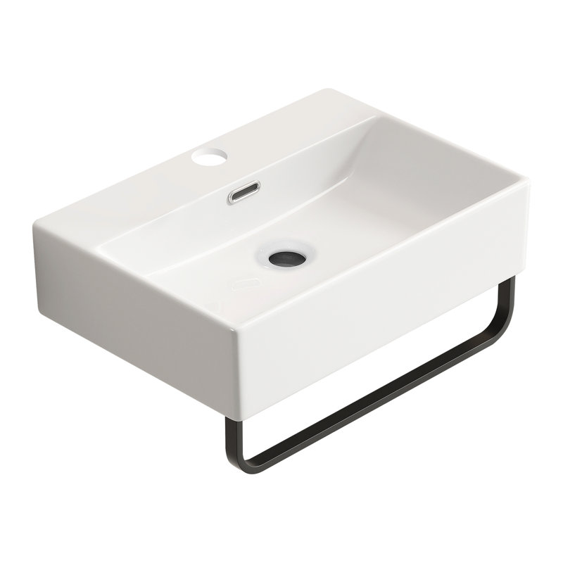 Lavabo mural blanc laiteux avec trou de robinet, lavabo compact, teint, design américain, facile à nettoyer, spacieux et efficace, idéal pour les salles de bain d'invités