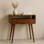 Mini console en bois massif, 2 tiroirs, 1 fente ouverte, brun